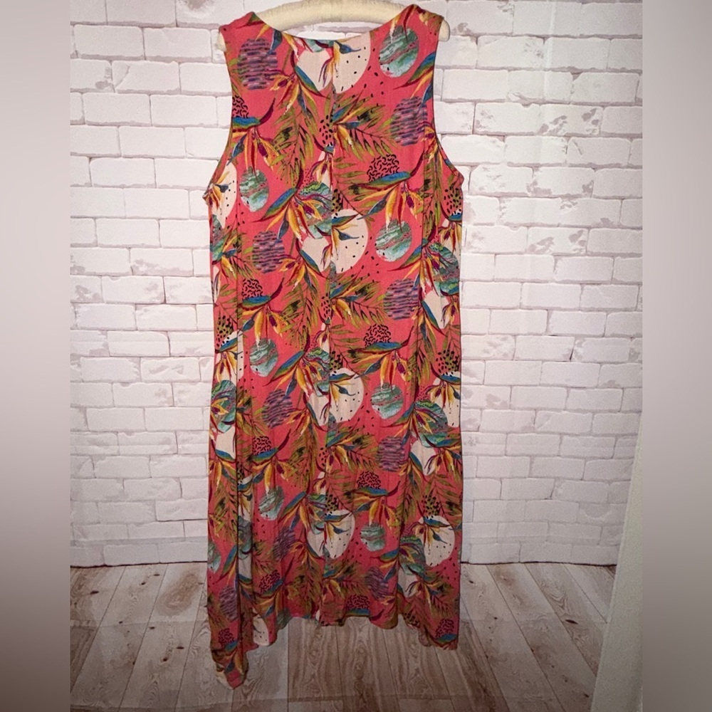 🌺 Water Lily Tropical Print Sleeveless Dress | Size Large Beach Vacation - Picture 2 of 7